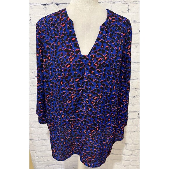 Torrid Tops - Torrid Size 0 Blue Pink Cheetah Print Blouse Top Career Lightweight Large 12